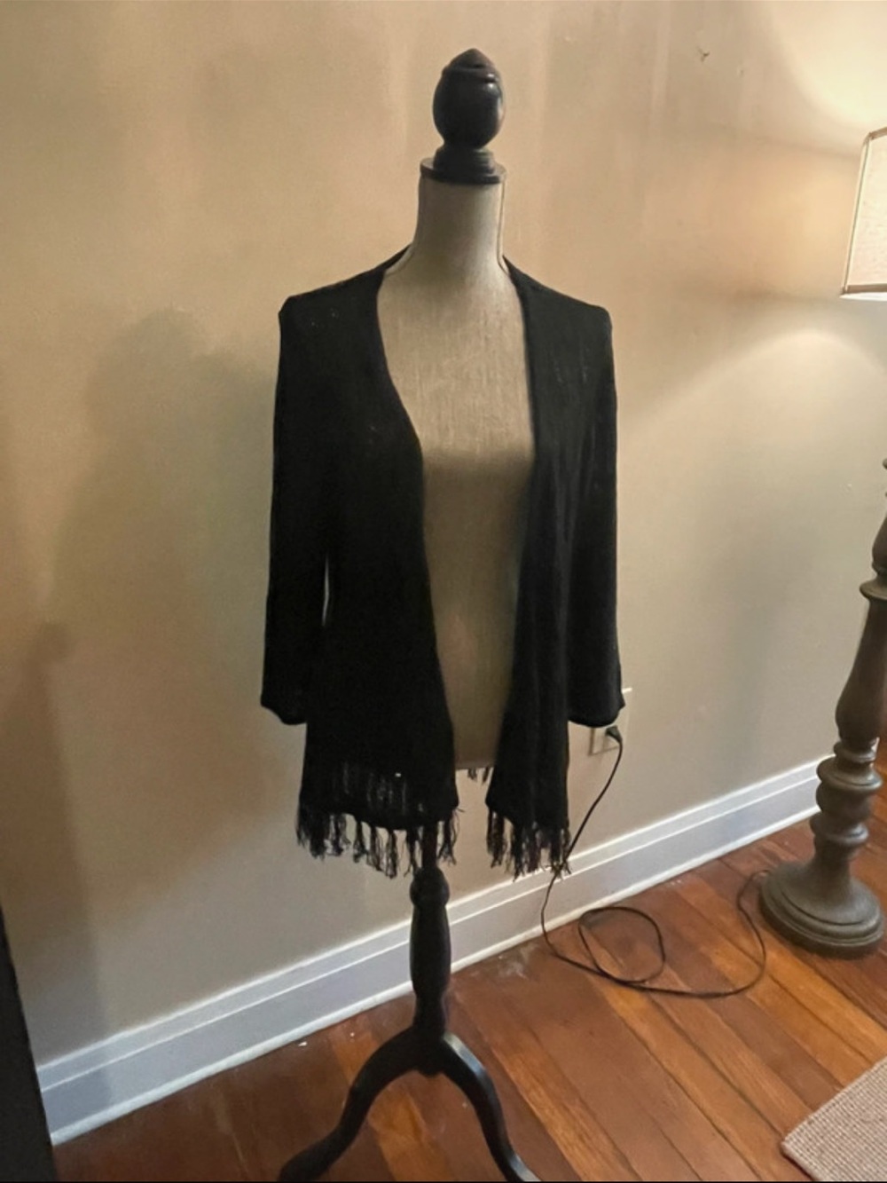 Choices Black Open Front Fringe Cardigan | Metallic Shine Knit | NWT